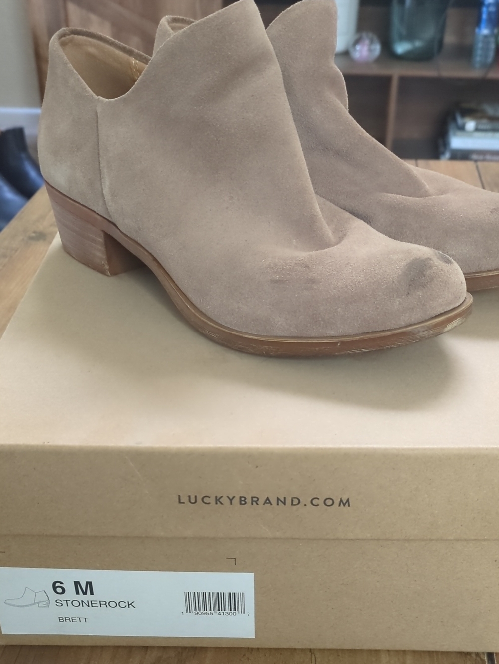 Lucky Brand Stonerock Suede Ankle Booties in Taupe